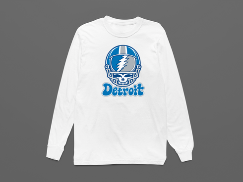 Detroit Helmet Stealie Premium Unisex Long-Sleeve — Detroit Lions — White