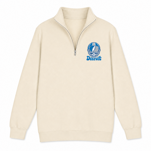 Detroit Helmet Stealie Premium Unisex Quarter-Zip — Detroit Lions — Sand