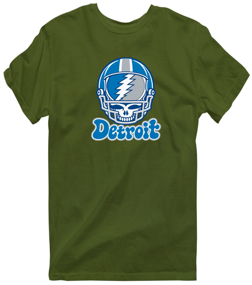 Detroit Helmet Stealie Premium Unisex T-Shirt — Detroit Lions — Military Green