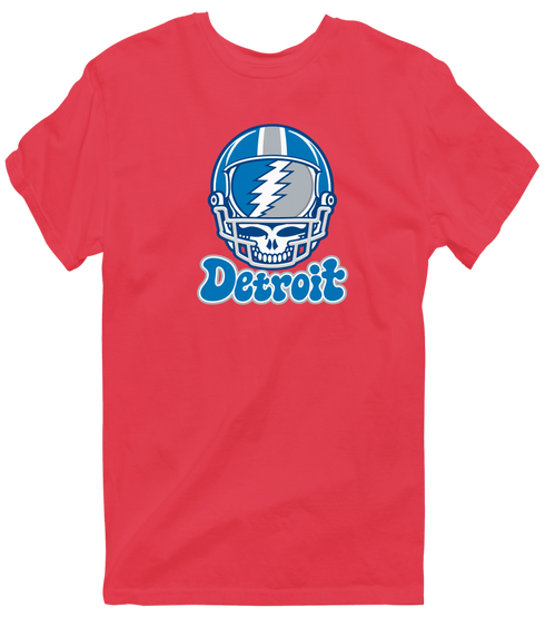 Detroit Helmet Stealie Premium Unisex T-Shirt — Detroit Lions — Heather Red