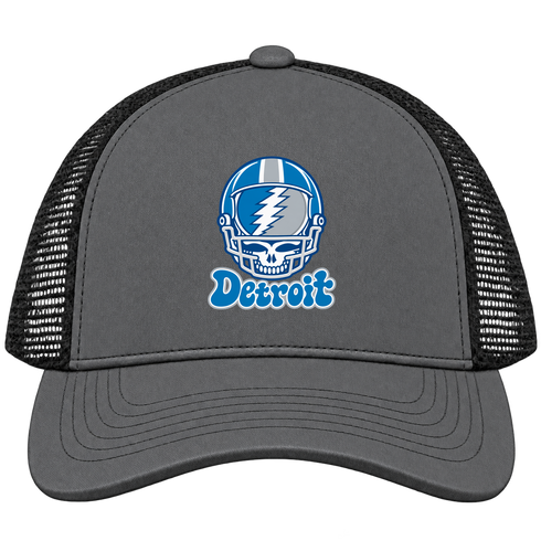Detroit Helmet Stealie Premium Unisex Trucker Cap — Detroit Lions — Charcoal/Black