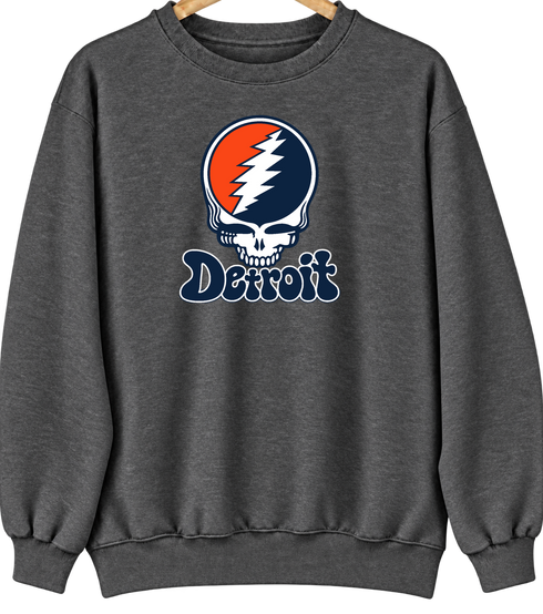 Detroit Baseball Stealie Grateful Dead Crewneck — Detroit Tigers — Dark Heather