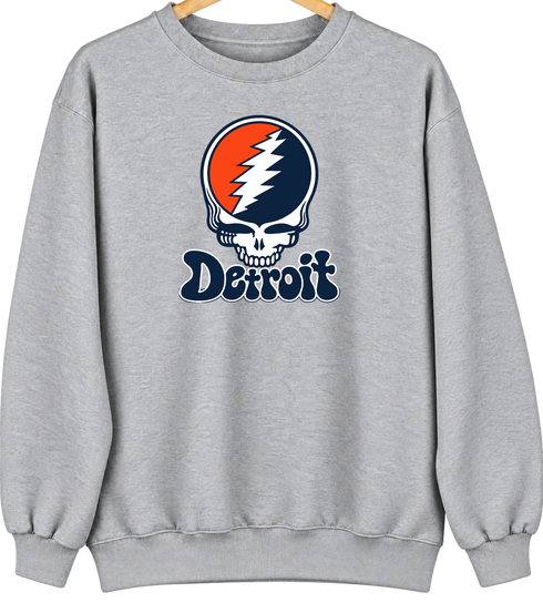 Detroit Baseball Stealie Grateful Dead Crewneck — Detroit Tigers — Sport Grey