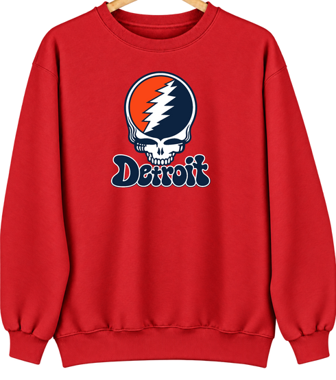 Detroit Baseball Stealie Grateful Dead Crewneck — Detroit Tigers — Red
