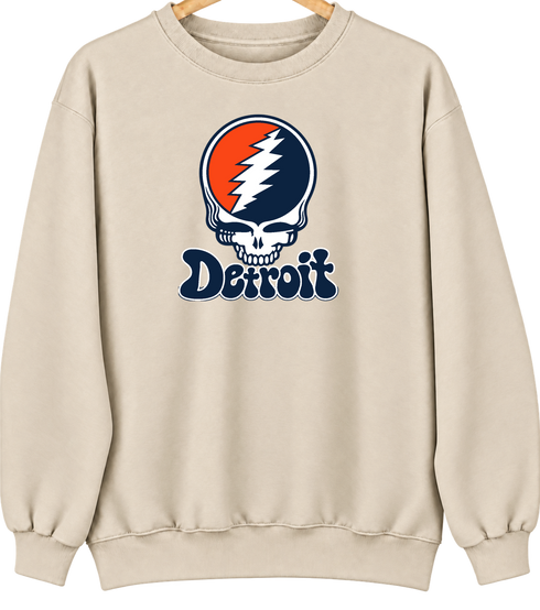 Detroit Baseball Stealie Grateful Dead Crewneck — Detroit Tigers — Sand