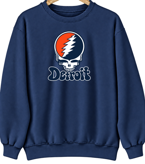 Detroit Baseball Stealie Grateful Dead Crewneck — Detroit Tigers — Navy