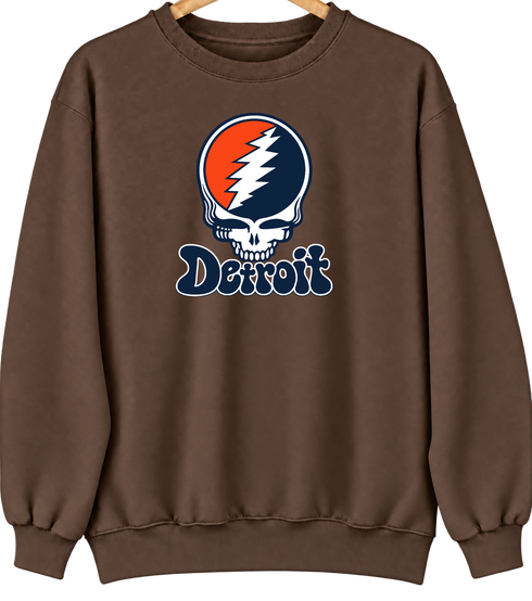 Detroit Baseball Stealie Grateful Dead Crewneck — Detroit Tigers — Brown