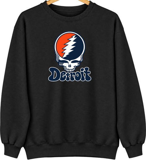 Detroit Baseball Stealie Grateful Dead Crewneck — Detroit Tigers — Black