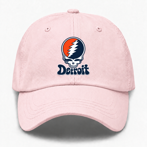 Detroit Baseball Stealie Grateful Dead Dad Hat — Detroit Tigers — Pink