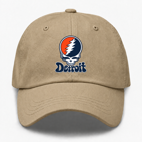 Detroit Baseball Stealie Grateful Dead Dad Hat — Detroit Tigers — Khaki