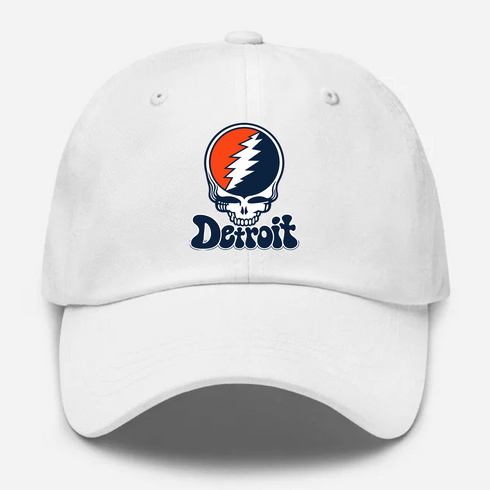 Detroit Baseball Stealie Grateful Dead Dad Hat — Detroit Tigers — White