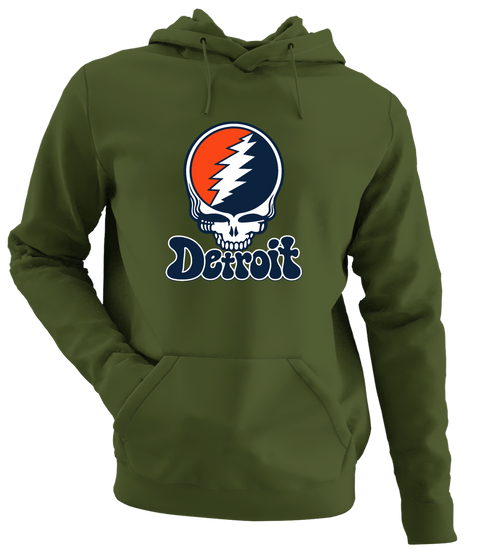 Detroit Baseball Stealie Grateful Dead Hoodie — Detroit Tigers — Military Green