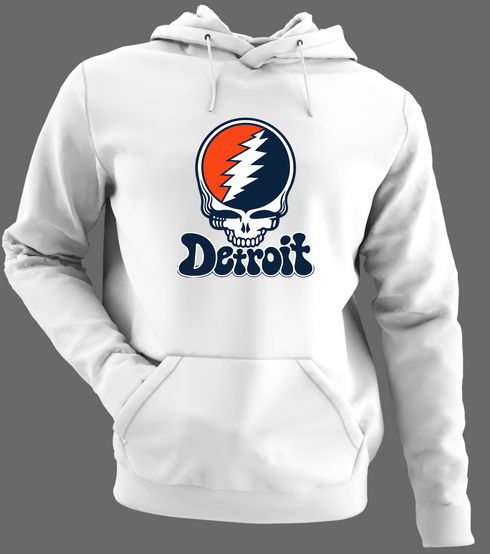 Detroit Baseball Stealie Grateful Dead Hoodie — Detroit Tigers — White/Grey
