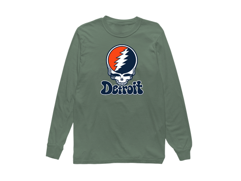 Detroit Baseball Stealie Grateful Dead Long-Sleeve — Detroit Tigers — Light Green
