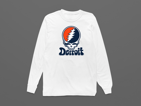 Detroit Baseball Stealie Grateful Dead Long-Sleeve — Detroit Tigers — White