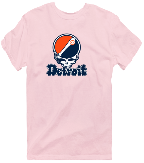 Detroit Baseball Stealie Grateful Dead T-Shirt — Detroit Tigers — Light Pink