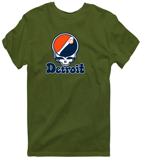 Detroit Baseball Stealie Grateful Dead T-Shirt — Detroit Tigers — Military Green