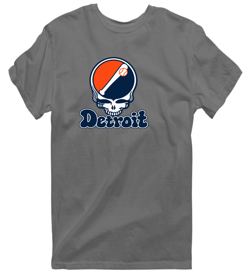 Detroit Baseball Stealie Grateful Dead T-Shirt — Detroit Tigers — Charcoal