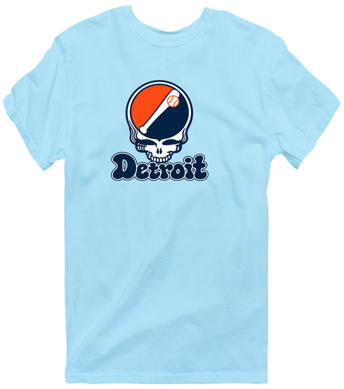Detroit Baseball Stealie Grateful Dead T-Shirt — Detroit Tigers — Light Blue