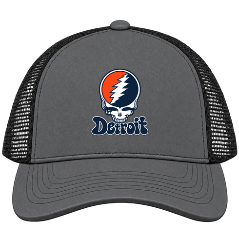 Detroit Baseball Stealie Grateful Dead Trucker Cap — Detroit Tigers — Charcoal/Black