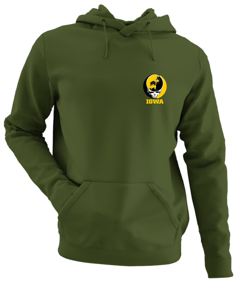 University of Iowa - Premium Grateful Dead Left Chest Hoodie - Military Green