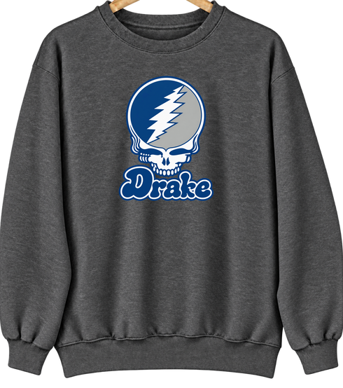Drake Stealie Premium Unisex Crewneck — Design: Drake University — Dark Heather