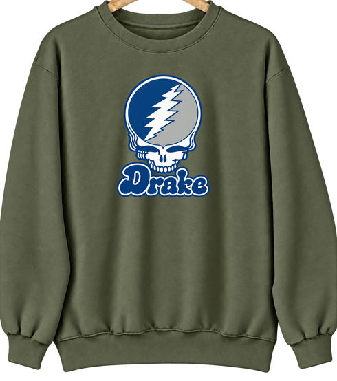 Drake Stealie Premium Unisex Crewneck — Design: Drake University — Military Green