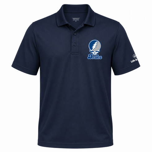 Drake Stealie Premium Unisex Polo — Design: Drake University — Navy