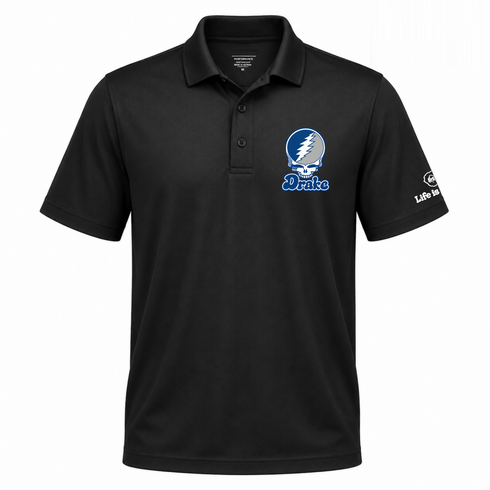 Drake Stealie Premium Unisex Polo — Design: Drake University — Black