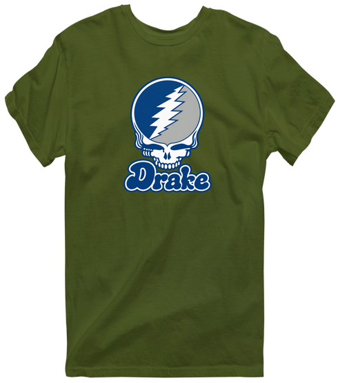 Drake Stealie Premium Unisex T-Shirt — Design: Drake University — Military Green