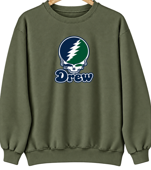 Drew Stealie Premium Unisex Crewneck — Design: Drew University — Military Green