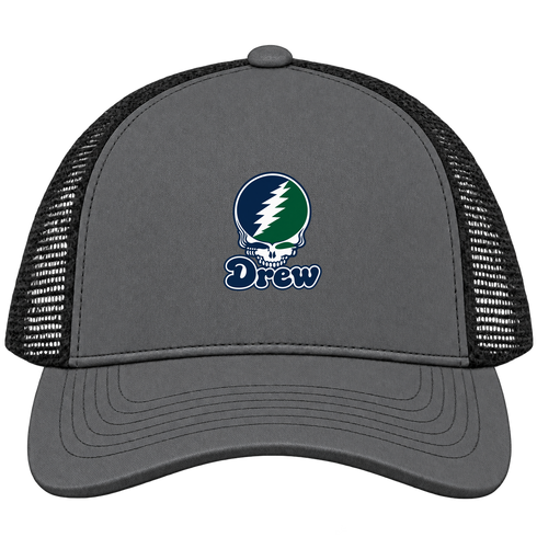 Drew Stealie Premium Unisex Trucker Cap — Design: Drew University — Charcoal/Black