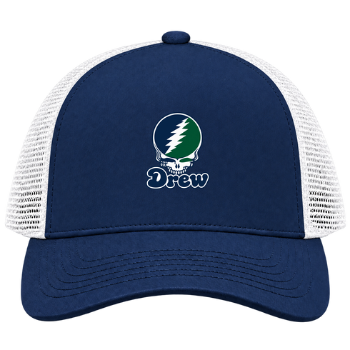 Drew Stealie Premium Unisex Trucker Cap — Design: Drew University — Navy/White