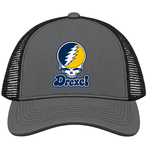 Drexel Stealie Premium Unisex Trucker Cap — Design: Drexel University — Charcoal/Black