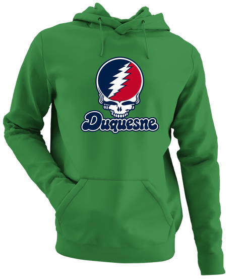 Duquesne Stealie Premium Unisex Hoodie — Design: Duquesne University — Irish Green
