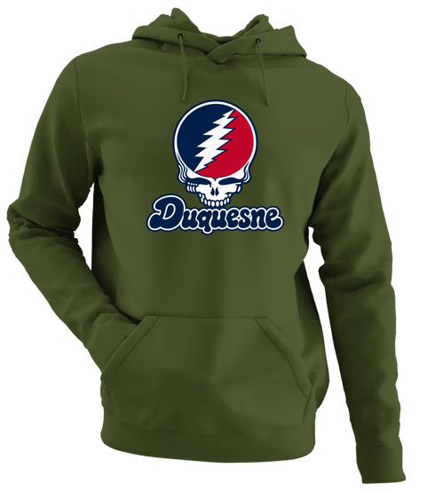 Duquesne Stealie Premium Unisex Hoodie — Design: Duquesne University — Military Green
