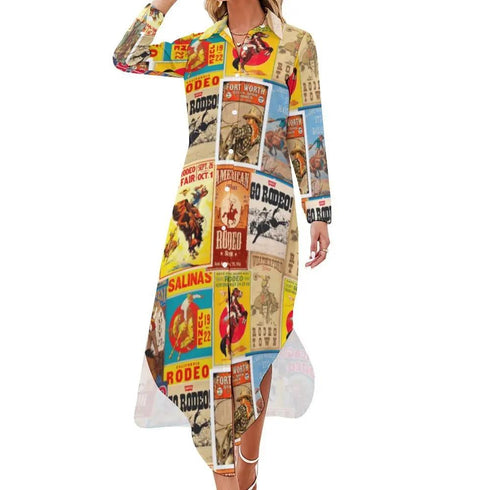 Grateful Dead - Vintage Rodeo Poster Button-Up Long Sleeve Shirt Duster Dress - StealieShop