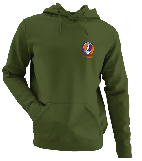 Clemson University - Premium Grateful Dead Left Chest Hoodie - Military Green - 7