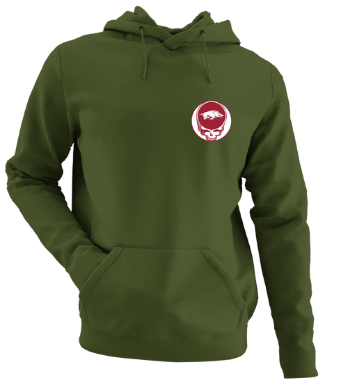 University of Arkansas - Premium Grateful Dead Left Chest Hoodie - Military Green - 7