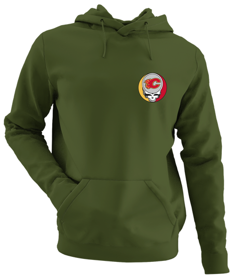 Calgary Flames - Premium Grateful Dead Left Chest Hoodie - Military Green - 7