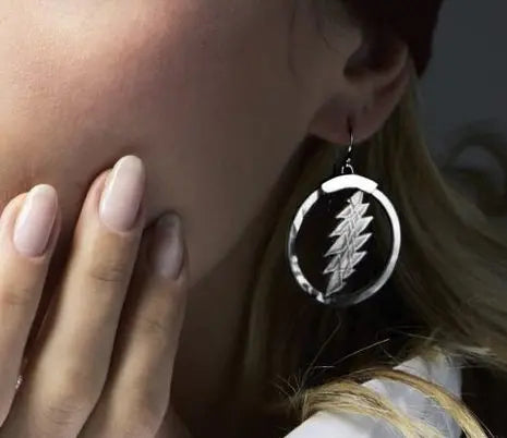 Grateful Dead - 13 Point Lightning Bolt Sterling Silver Mother Of Pearl Drop Earring - StealieShop
