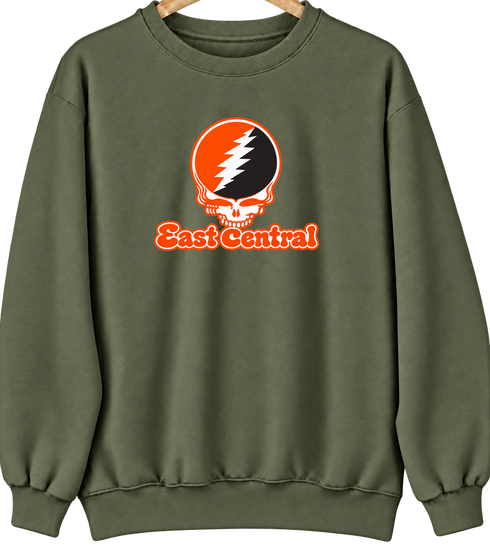 East Central Stealie Premium Unisex Crewneck — Design: East Central University — Military Green