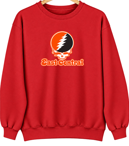 East Central Stealie Premium Unisex Crewneck — Design: East Central University — Red