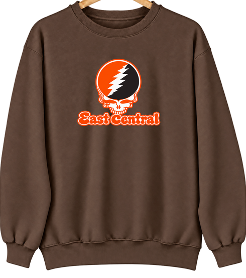 East Central Stealie Premium Unisex Crewneck — Design: East Central University — Brown