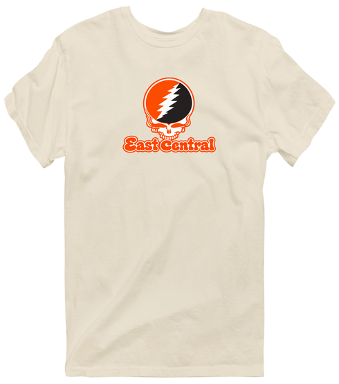 East Central Stealie Premium Unisex T-Shirt — Design: East Central University — Sand
