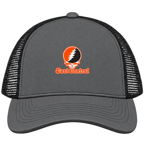East Central Stealie Premium Unisex Trucker Cap — Design: East Central University — Charcoal/Black