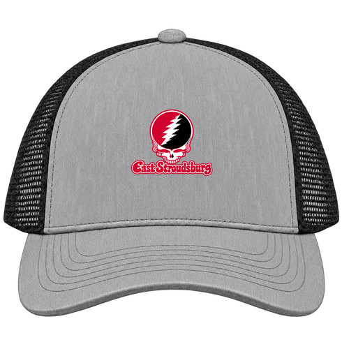 East Stroudsburg Stealie Premium Unisex Trucker Cap — Design: East Stroudsburg University — Heather Grey/Black