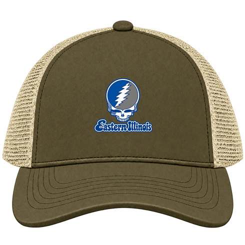 Eastern Illinois Stealie Premium Unisex Trucker Cap — Design: Eastern Illinois University — Moss/Khaki