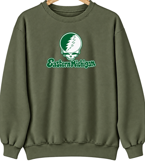 Eastern Michigan Stealie Premium Unisex Crewneck — Design: Eastern Michigan University — Military Green
