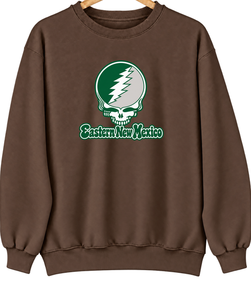 Eastern New Mexico Stealie Premium Unisex Crewneck — Design: Eastern New Mexico University — Brown